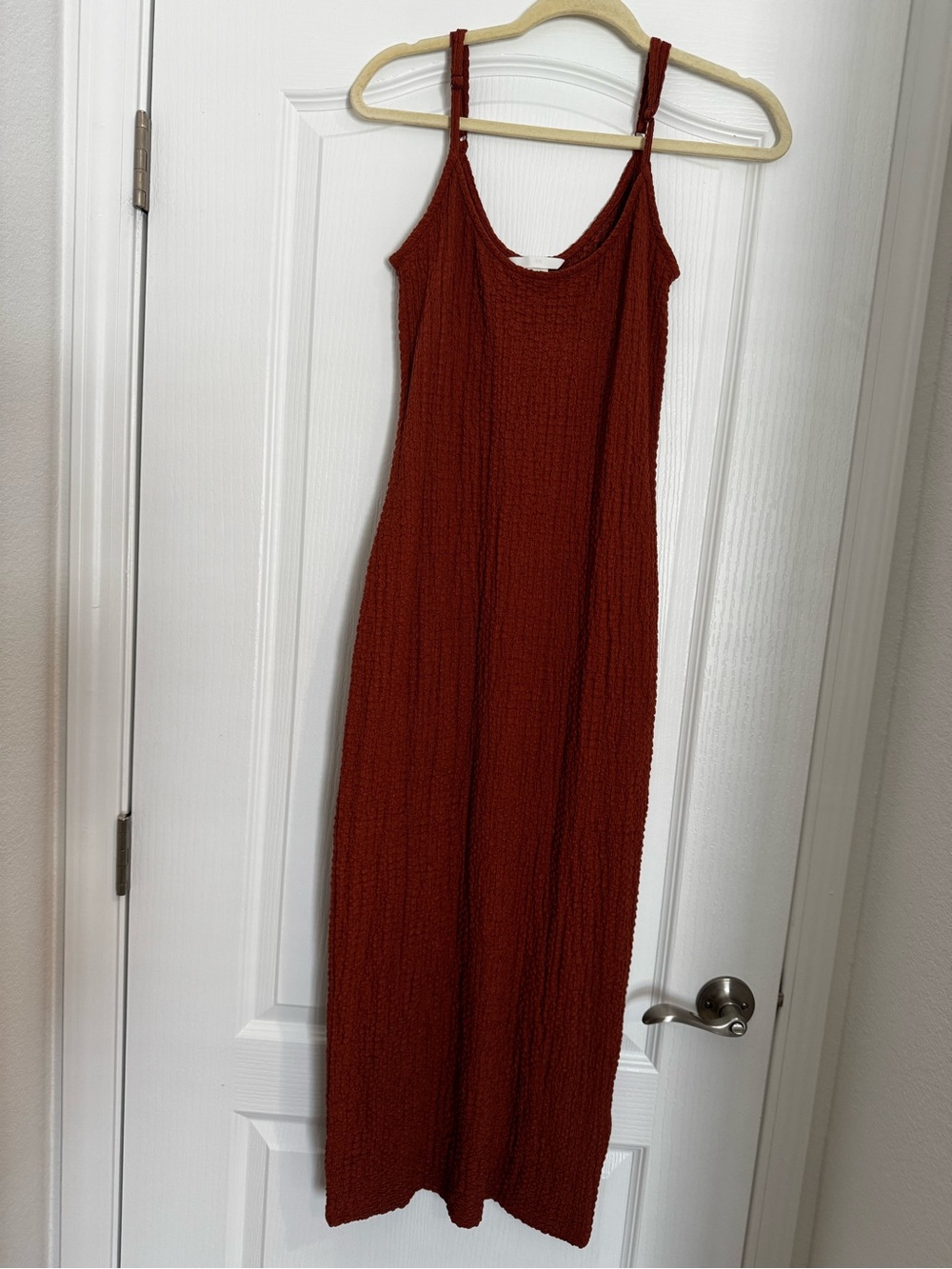 H&M Rust Red Textured Strappy Maxi Dress